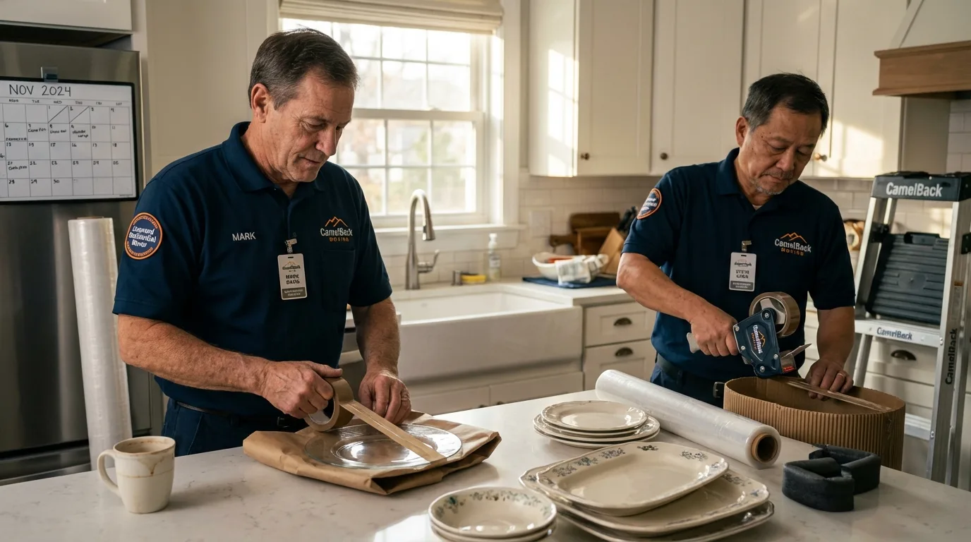 Professional crew packing kitchen dishware in Jewett, TX